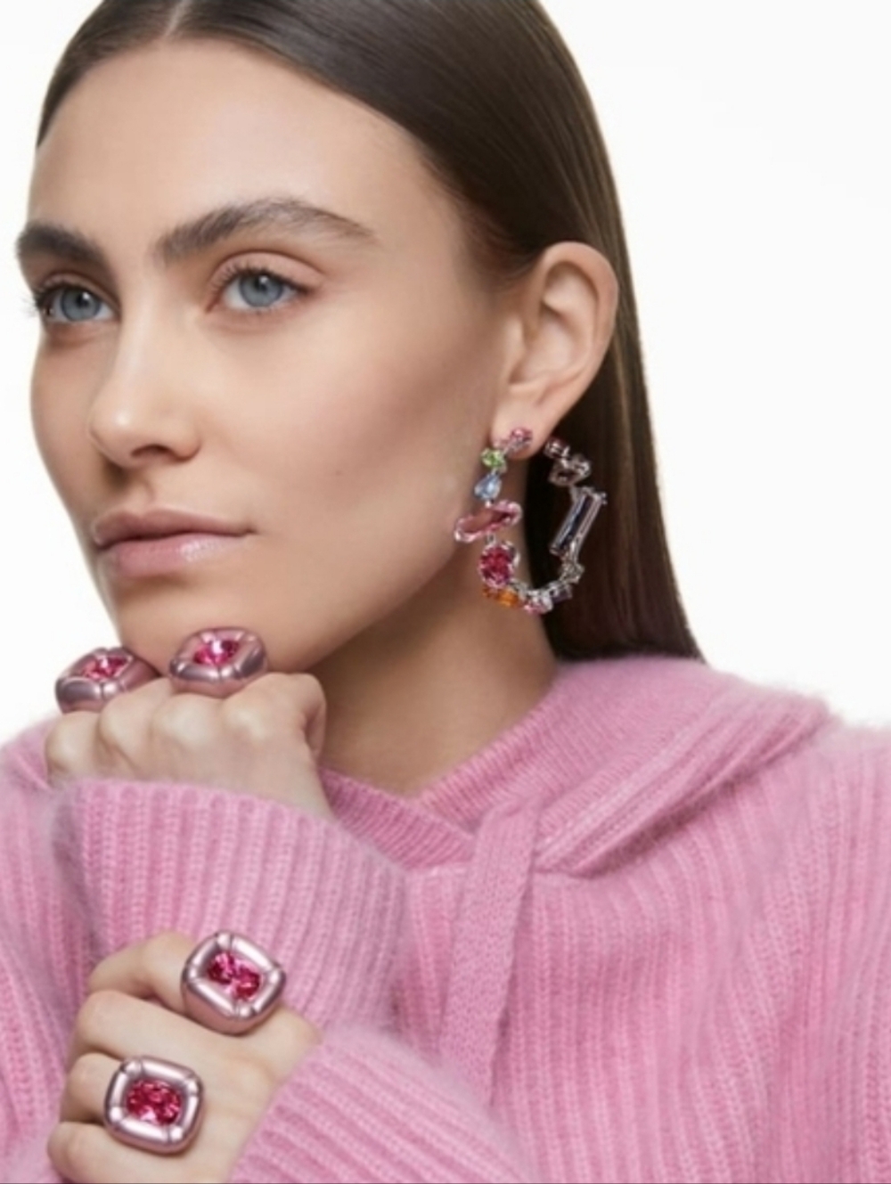 Swarovski Pink Multicolor Crystal Hoop Earrings